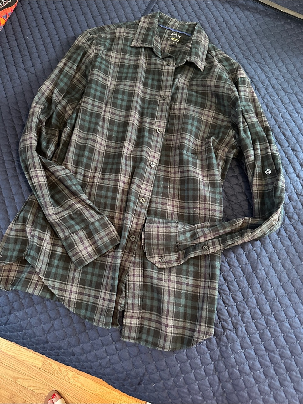 Apt. 9 Green and Black Plaid Flannel Button-Down Shirt